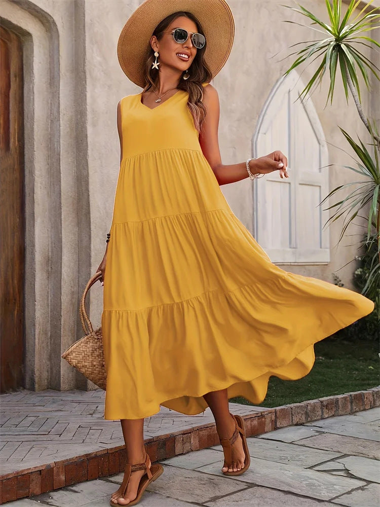Damen Maxikleid mit lässigem Schnitt und Volantdetails EB