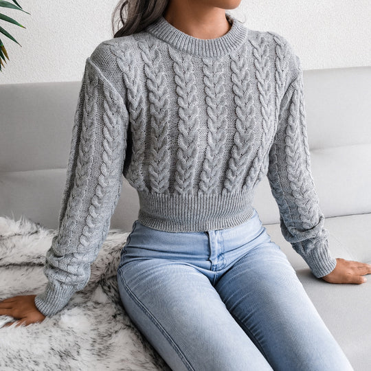Damen Strickpullover im modernen Zopfmuster mit engem Bund EB