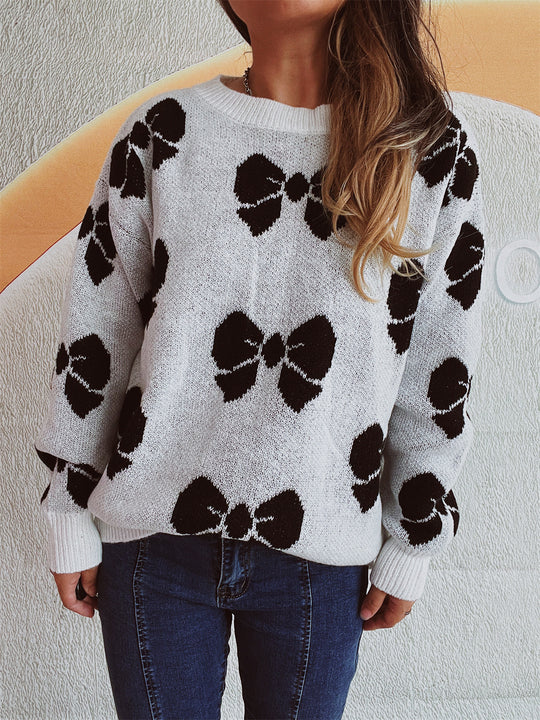 Damen lässiger Pullover mit verspieltem Schleifenmuster EB