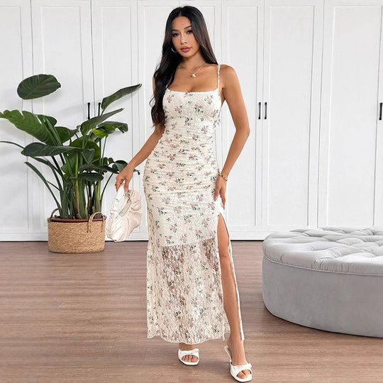 Damen Maxikleid mit raffiniertem Spitzenbesatz und floralem Design EB