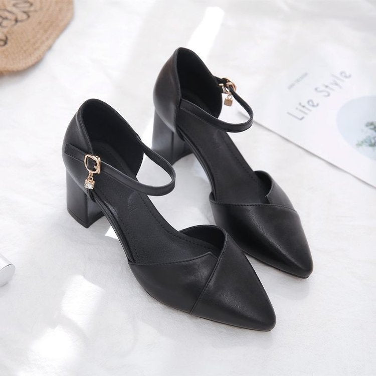 Damen elegante Halbschuhe mit modischer Schnallenverzierung und stabilen Blockabsatz EB