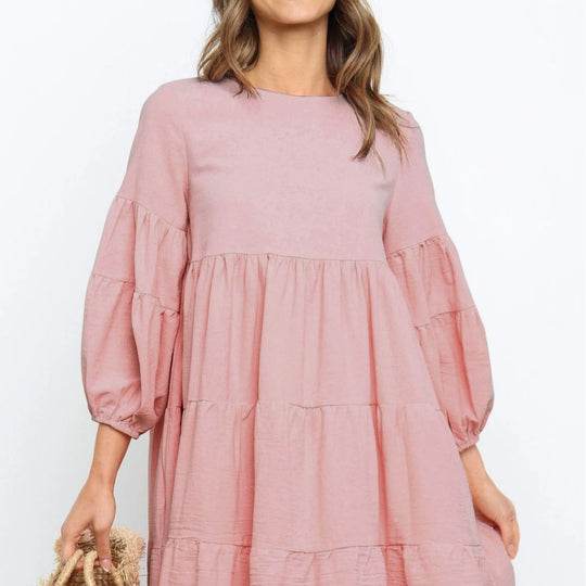 Damen romantisches Sommerkleid mit voluminösen Ärmeln und Rüschendetails EB