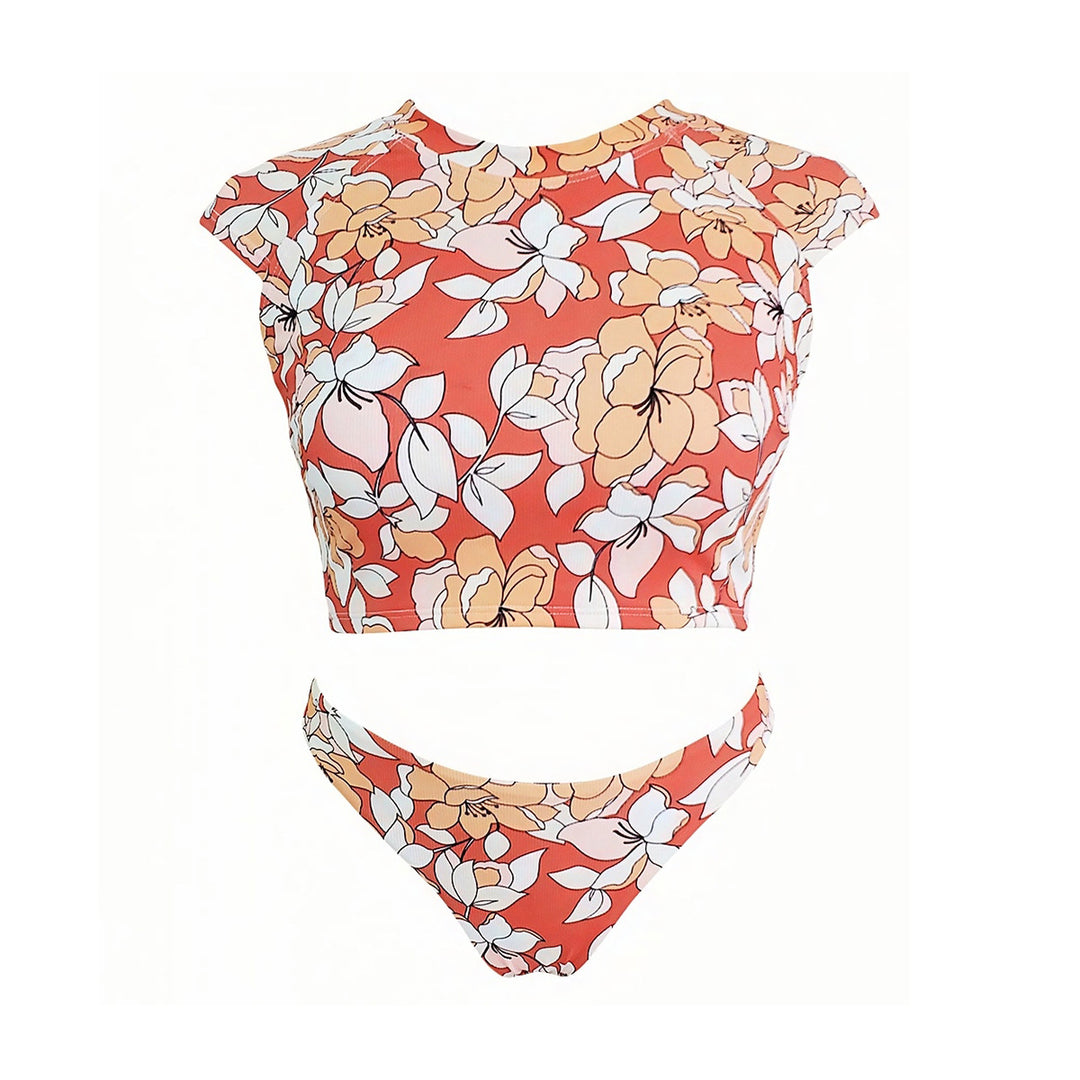 Damen Crop-Top Bikini mit floralem Design EB