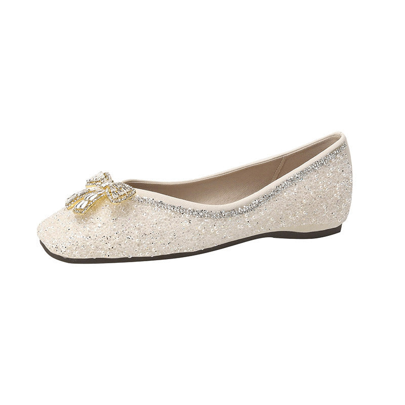 Damen Ballerinas mit funkelnder Schleifenapplikation und glitzerndem Obermaterial EB