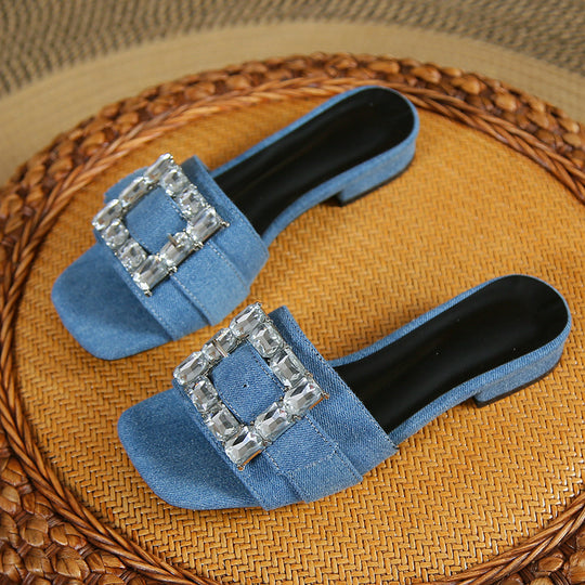 Damen elegante Slipper mit funkelnden Schnallelementen EB
