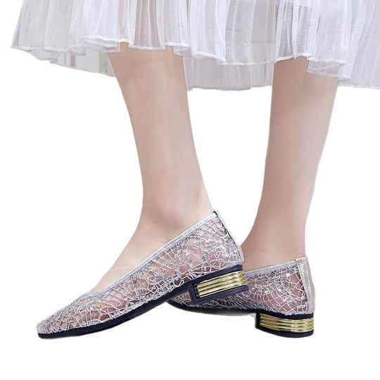 Damen elegante Ballerinas mit glitzernder Spitze und geschmackvollem Absatz EB
