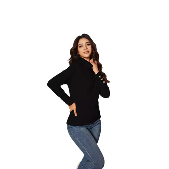 Damen Moderner Rollkragenpullover mit Knopfdetails EB