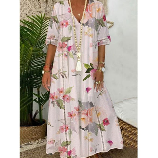 Damen Maxikleid mit floralen Mustern Heidi-Mode