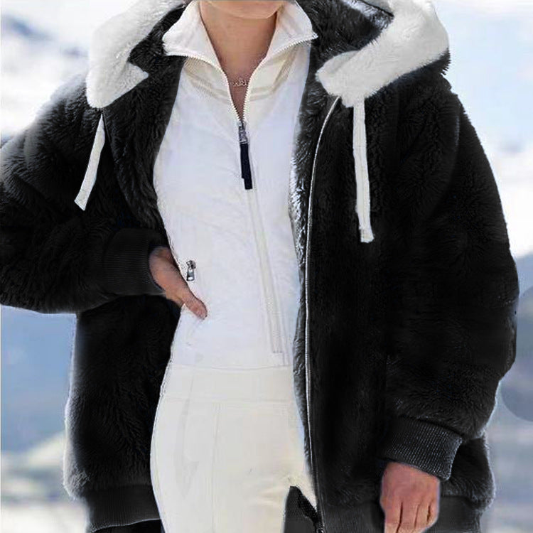 Damen nan kuschelige Kapuzen-Teddyjacke mit wattiertem Innenfutter und Rippbündchen EB