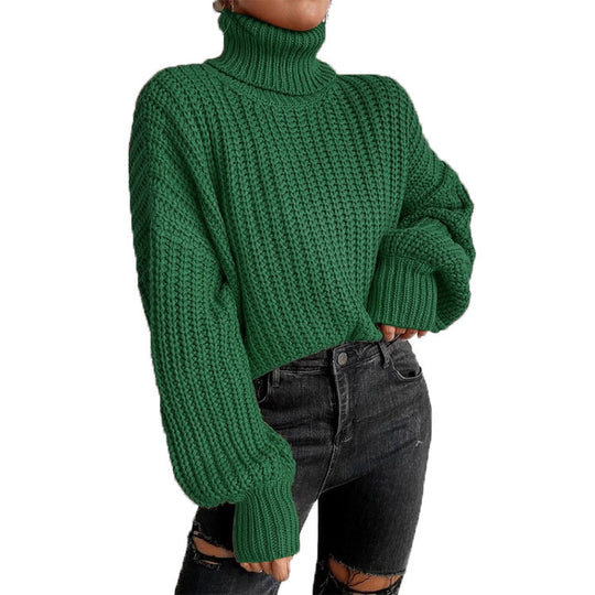 Damen Strickpullover mit hohem Kragen und komfortablem Schnitt EB