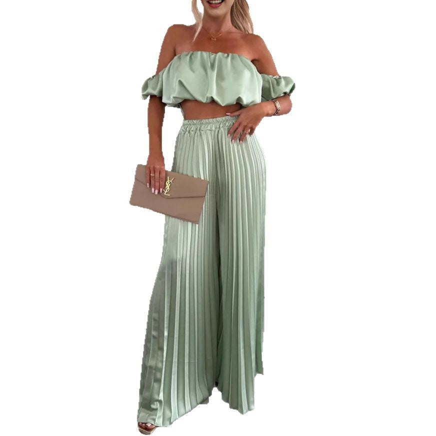Damen Elegantes Set mit schwingendem Oberteil und plissierten Hosen EB