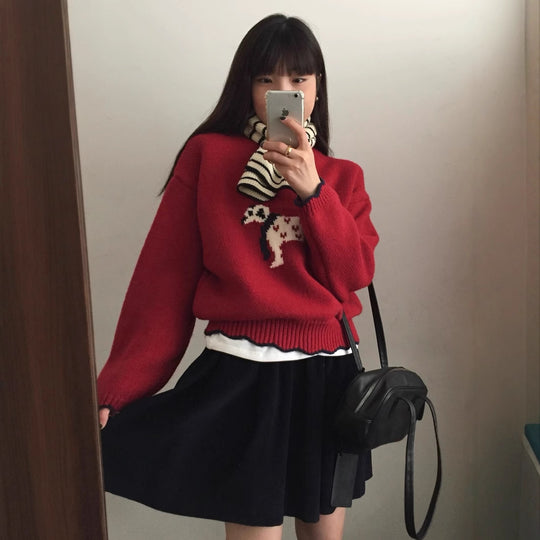 Damen kuscheliger Pullover mit Tiermotiv EB