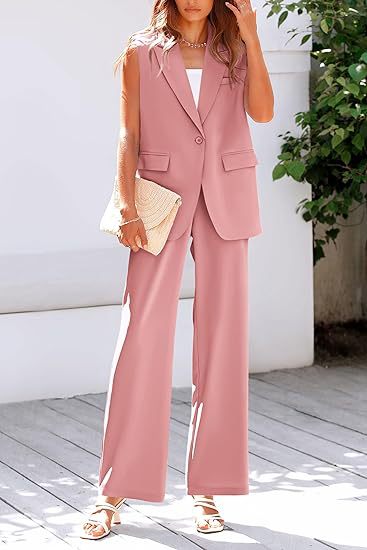 Damen ärmelloses Blazer-Set mit weit geschnittenen Hosen EB