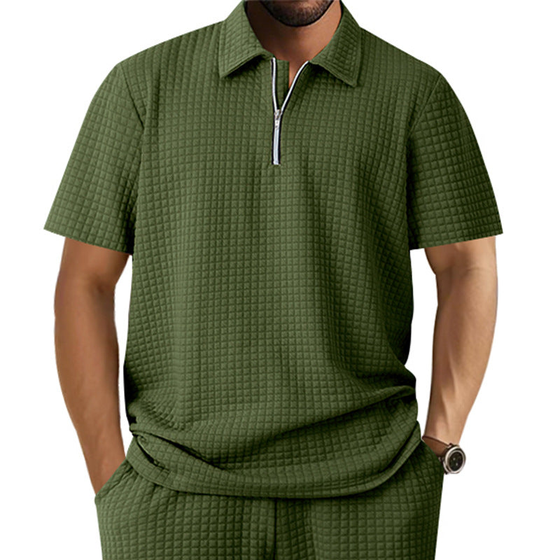 Herren Kurzarm Polo-Shirt mit strukturiertem Design und Reißverschluss EB