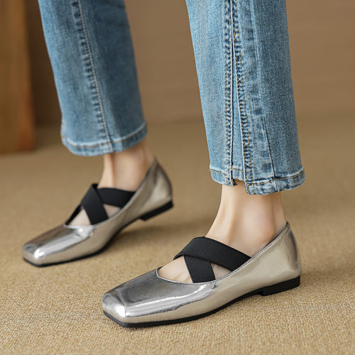 Damen elegante Ballerinas mit schimmerndem Obermaterial und komfortablem Riemen EB
