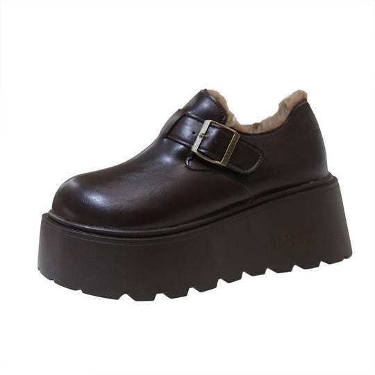 Damen Plattform Clogs mit luxuriösem Kunstfell-Innenfutter und stylischem Riemen EB