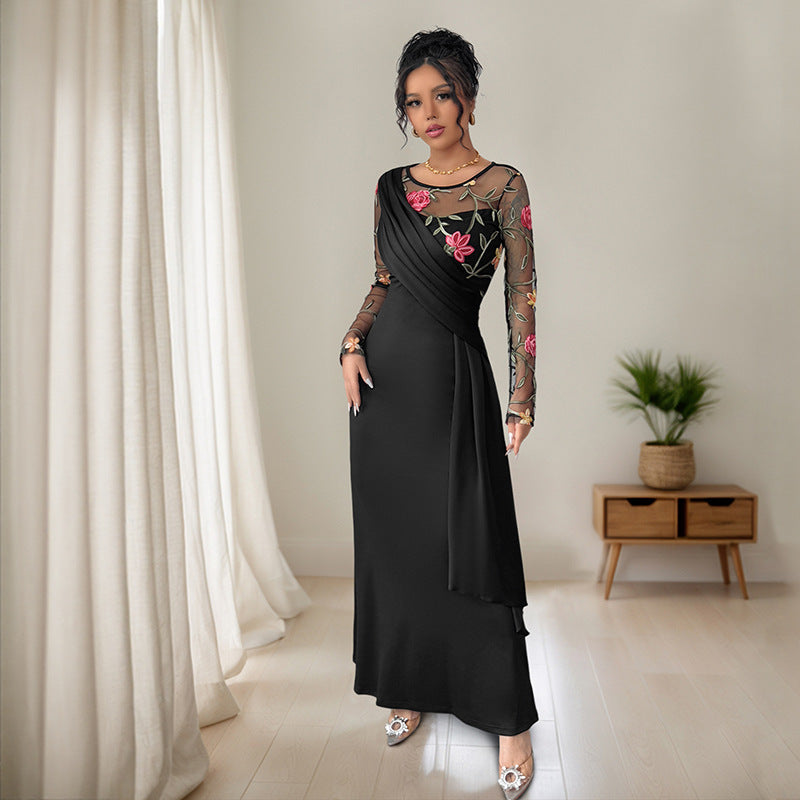 Damen Elegantes Wickelkleid mit floralem Mesh-Detail EB