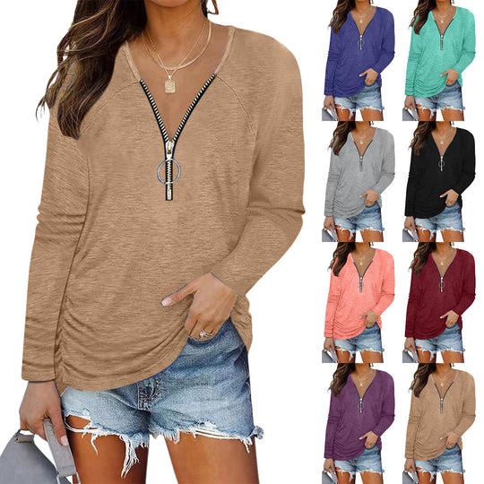 Damen Lässiges Longsleeve mit Zip-Detail EB