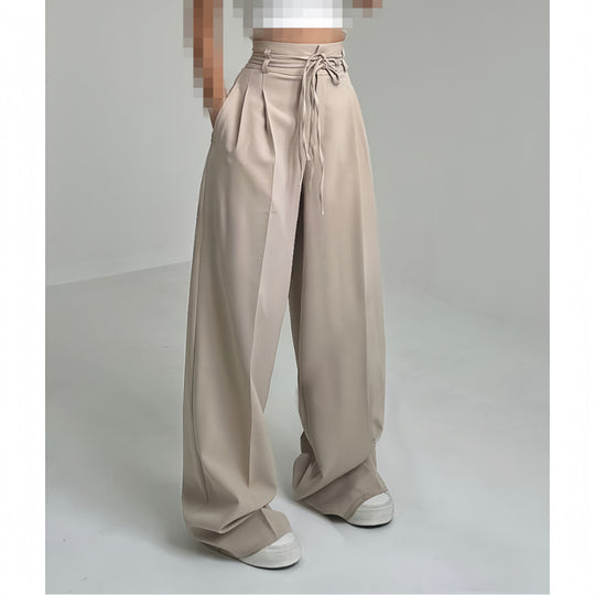 Damen weite Chino-Hose mit hohem Bund und verstellbarem Kordelzug EB