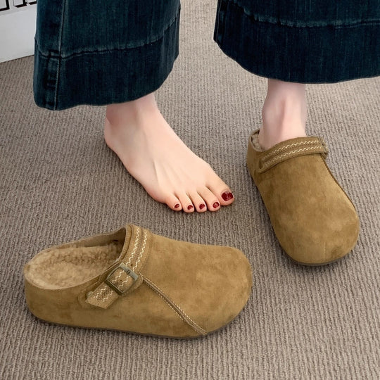 Damen Komfort Clogs mit warmem Innenfutter und modischer Schnalle EB