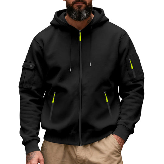 Herren nan funktionale Kapuzen-Sweatjacke mit durchgehendem Reißverschluss und Armtasche EB
