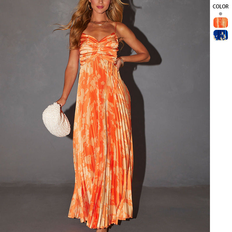Damen Maxikleid mit modischen Falten und elegantem floralem Design EB