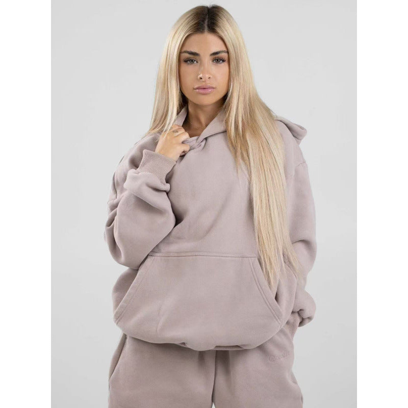 Damen nan oversized Kapuzenpullover mit Kängurutasche und weichem Fleece-Innenfutter EB