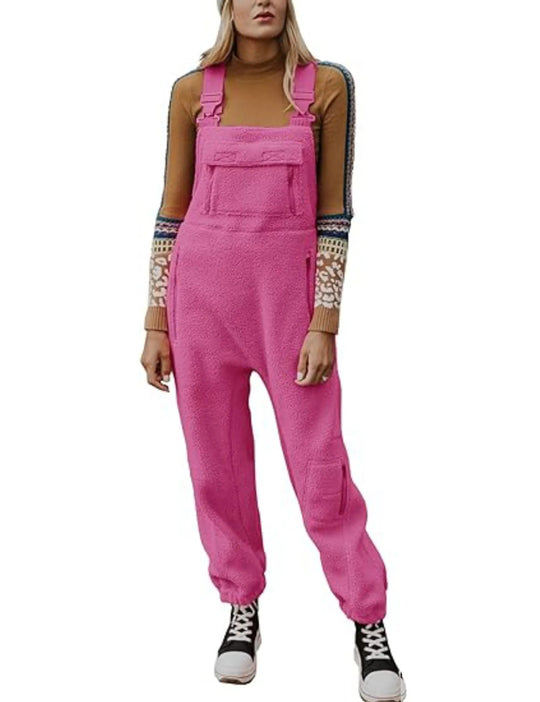 Damen Flauschiger Overall mit verstellbaren Trägern und Eingrifftaschen EB