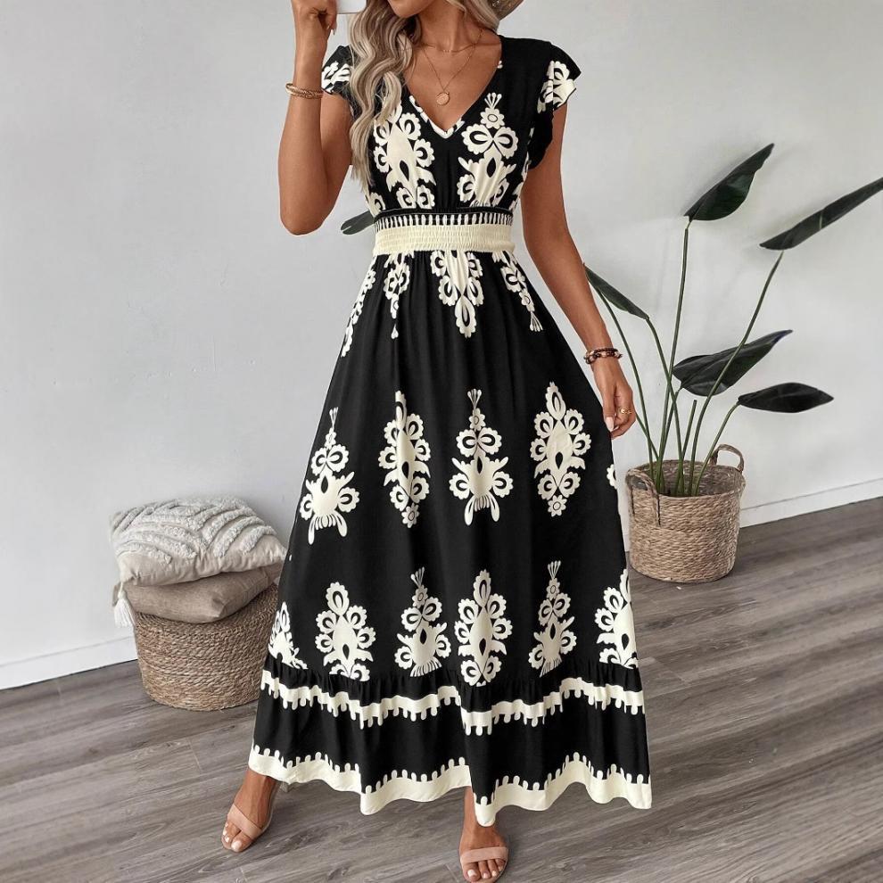Damen Maxikleid mit floralem Muster und V-Ausschnitt EB