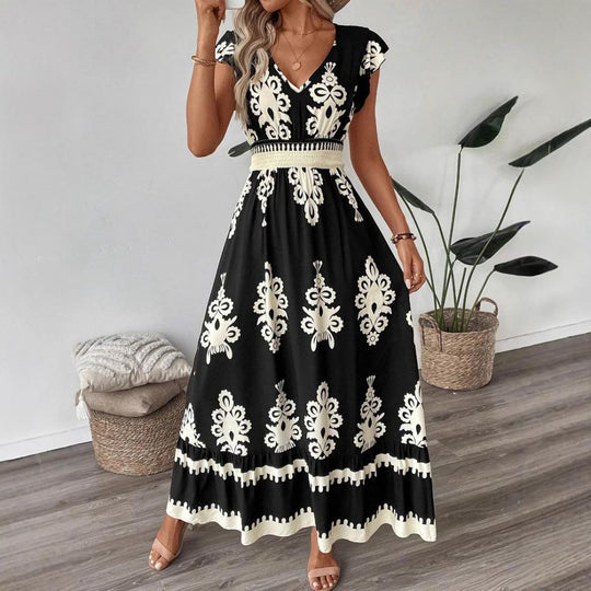 Damen Maxikleid mit floralem Muster und V-Ausschnitt EB