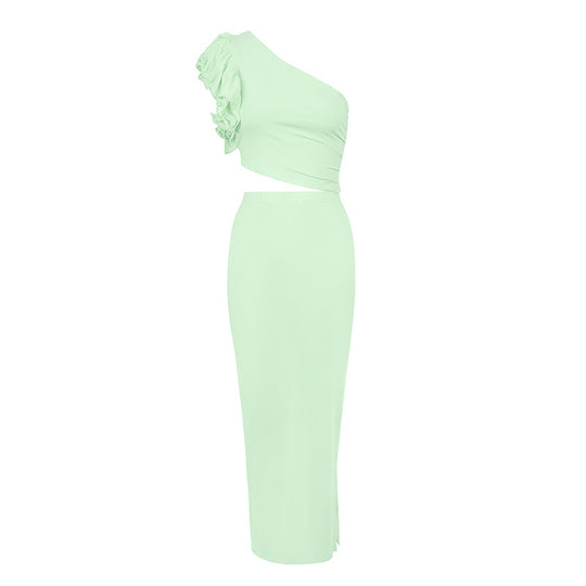 Damen Maxikleid mit asymmetrischem Schnitt und Rüschendetails EB