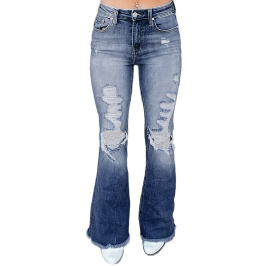 Damen Flared Jeans mit distressed Akzenten EB