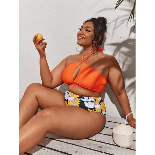 Damen Hochwertiger Cut-Out Bikini mit hohem Taillenslip und verstellbaren Trägern EB