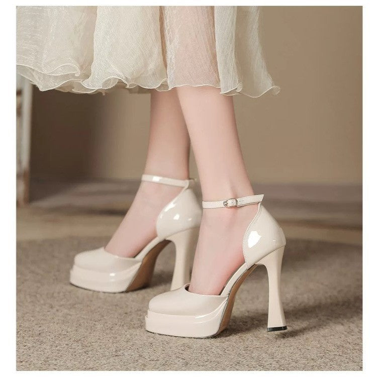 Damen Hochhackige Plateau-Pumps mit verstellbarem Riemchen EB