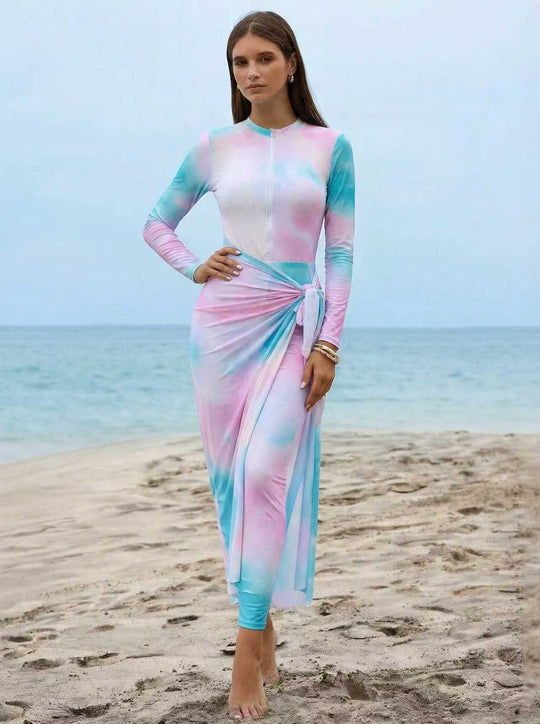Damen Eleganter Surfanzug mit Reißverschluss und Wickeldetail EB
