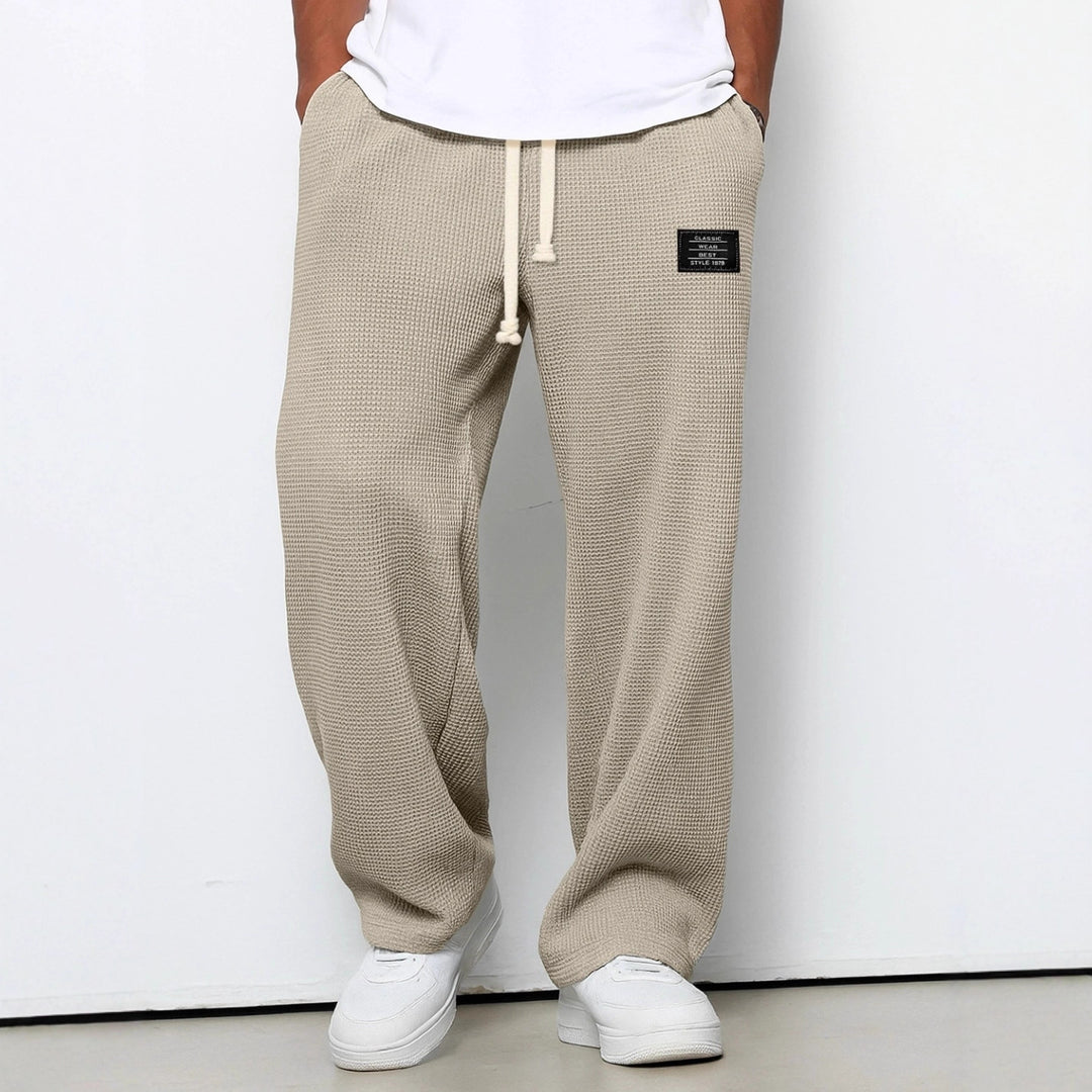 Herren nan lässige Waffelstruktur Lounge-Hose mit Kordelzug, elastischem Bund und weiter Passform EB