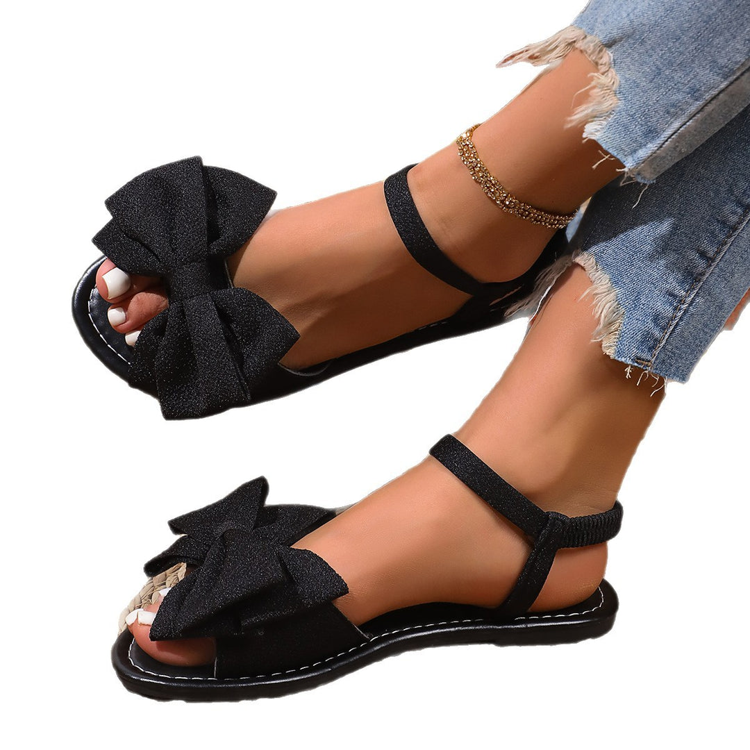 Damen flache Sandalen mit großem Schleifen-Detail und rutschfester Sohle EB