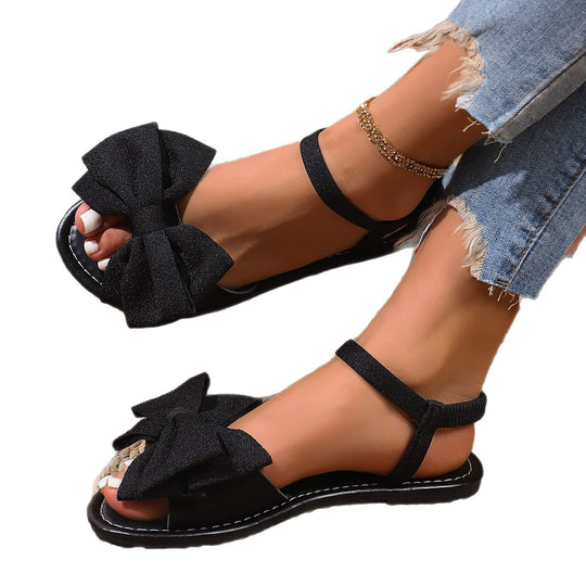 Damen flache Sandalen mit großem Schleifen-Detail und rutschfester Sohle EB