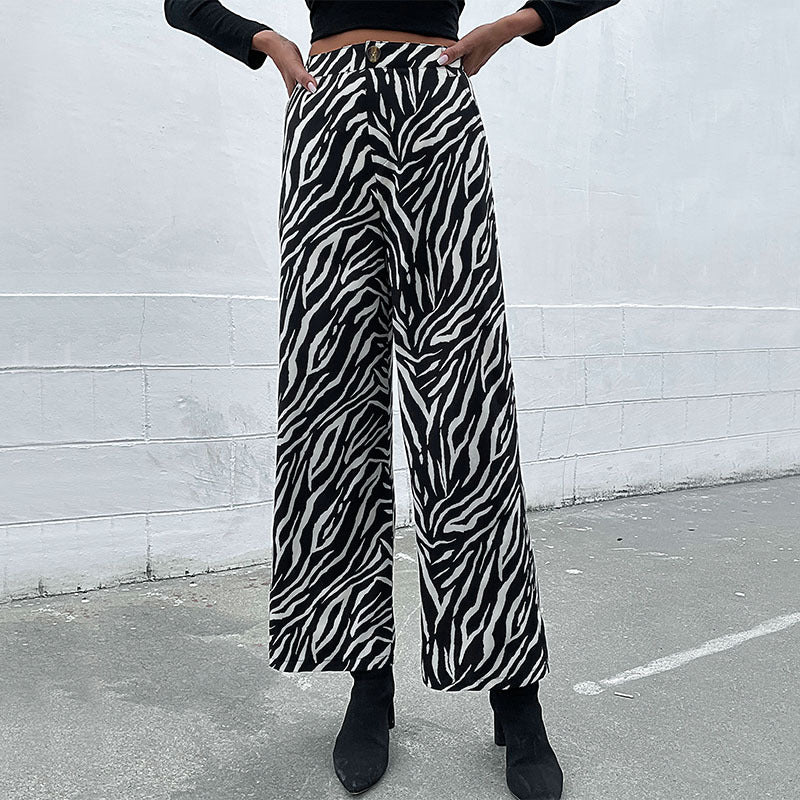 Damen Weite Palazzo-Hose mit stylischem Zebradesign EB
