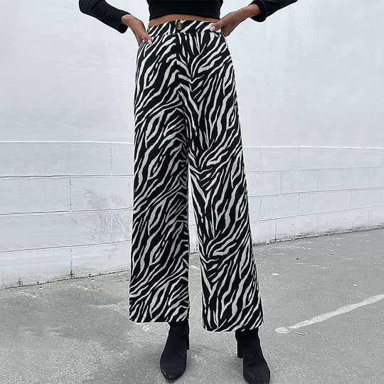 Damen Weite Palazzo-Hose mit stylischem Zebradesign EB