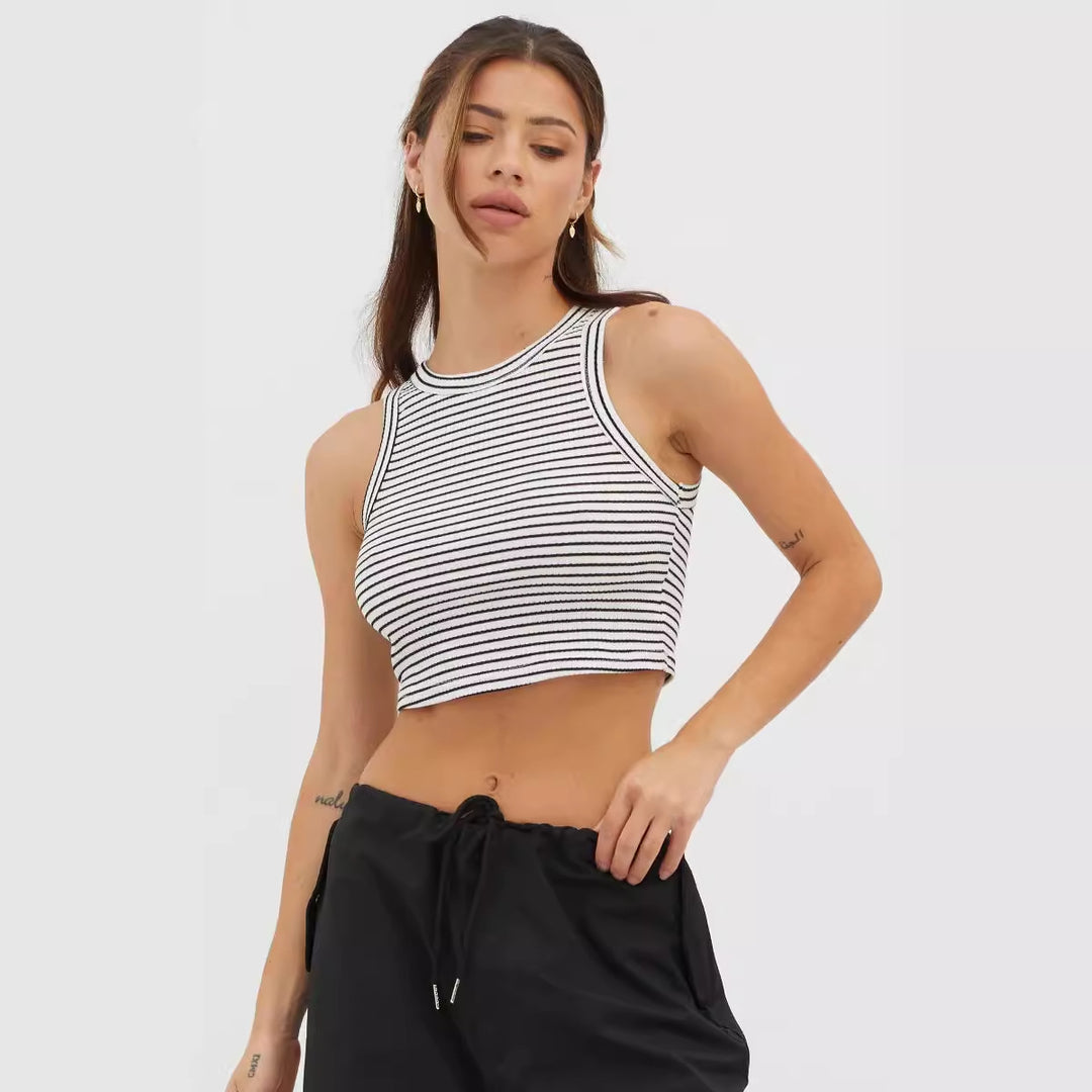 Damen cropped Tanktop mit modischem Streifenmuster und hohem Kragen EB