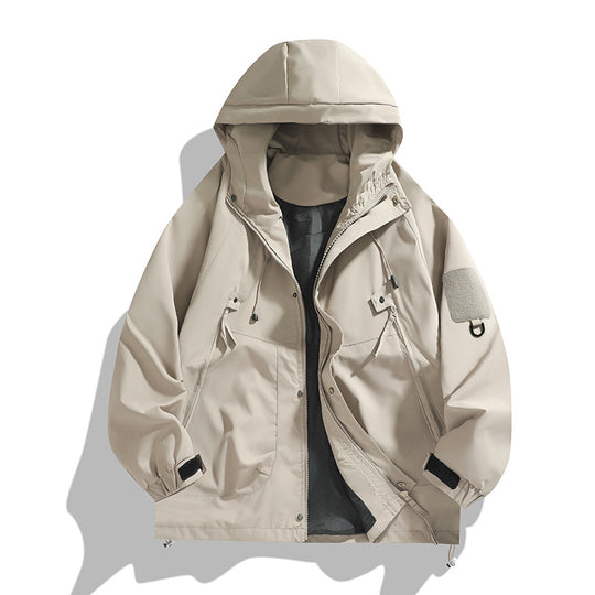 Herren atmungsaktive Utility-Kapuzenjacke mit verdecktem Reißverschluss, Multi-Taschen und verstellbaren Ärmelabschlüssen EB