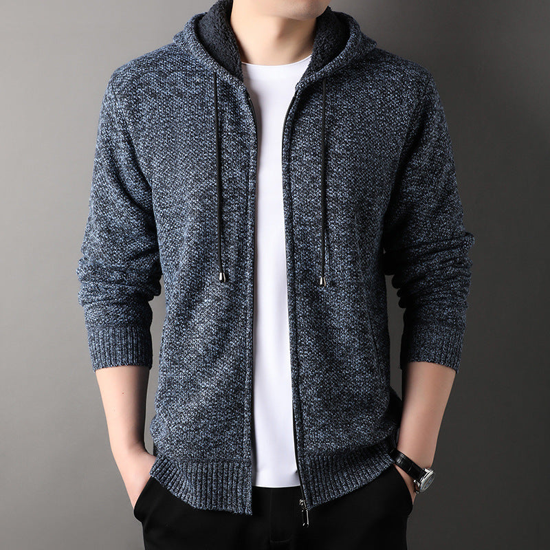 Herren modische Strickjacke mit Kapuze und weich gefüttertem Innenfutter EB