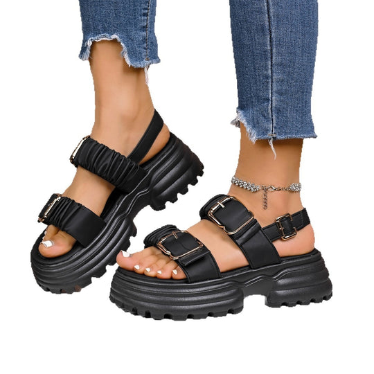 Damen Plateau-Sandalen mit verstellbaren Schnallen und rutschfester Sohle EB