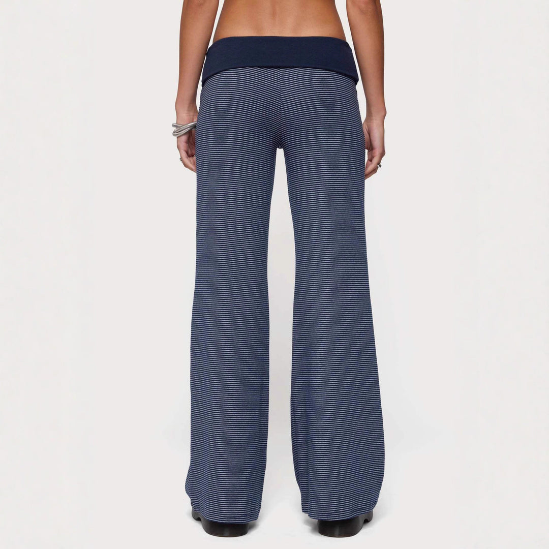 Damen weite Lounge-Hose mit elastischem Bund und maritimem Streifenmuster EB