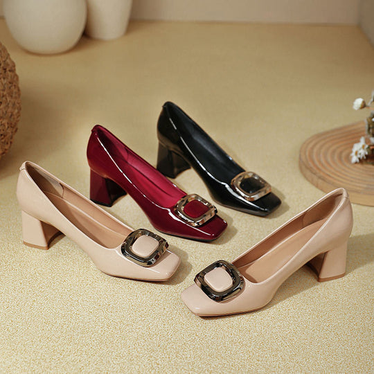 Damen elegante Plateau-Pumps mit modischer quadratischer Schnalle EB