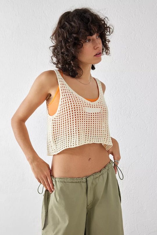Damen luftiges Netz-Crop-Top EB