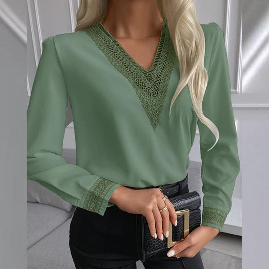 Damen elegante Bluse mit Spitzenbesatz EB