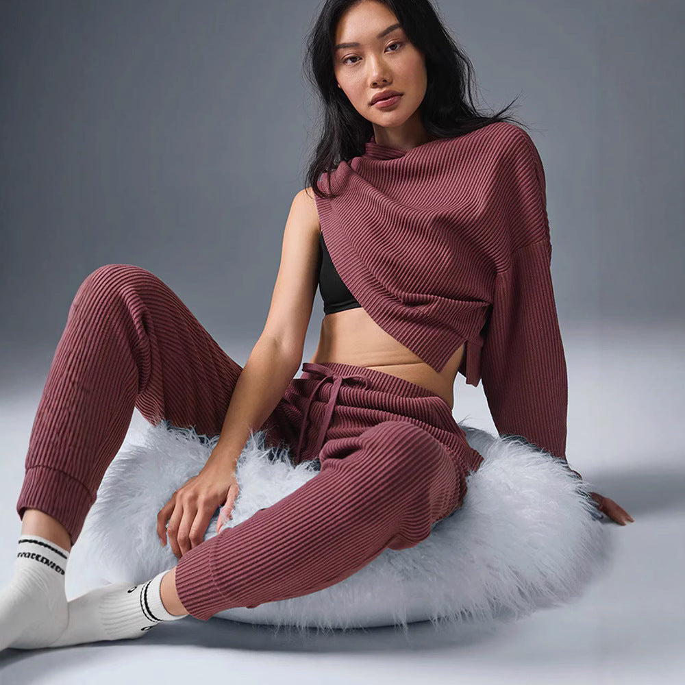 Damen entspanntes Crop-Sweatshirt und bequeme Jogginghose Set EB