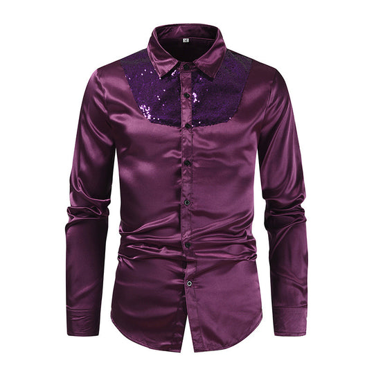 Herren elegantes Satinhemd mit Pailletteneinsatz EB